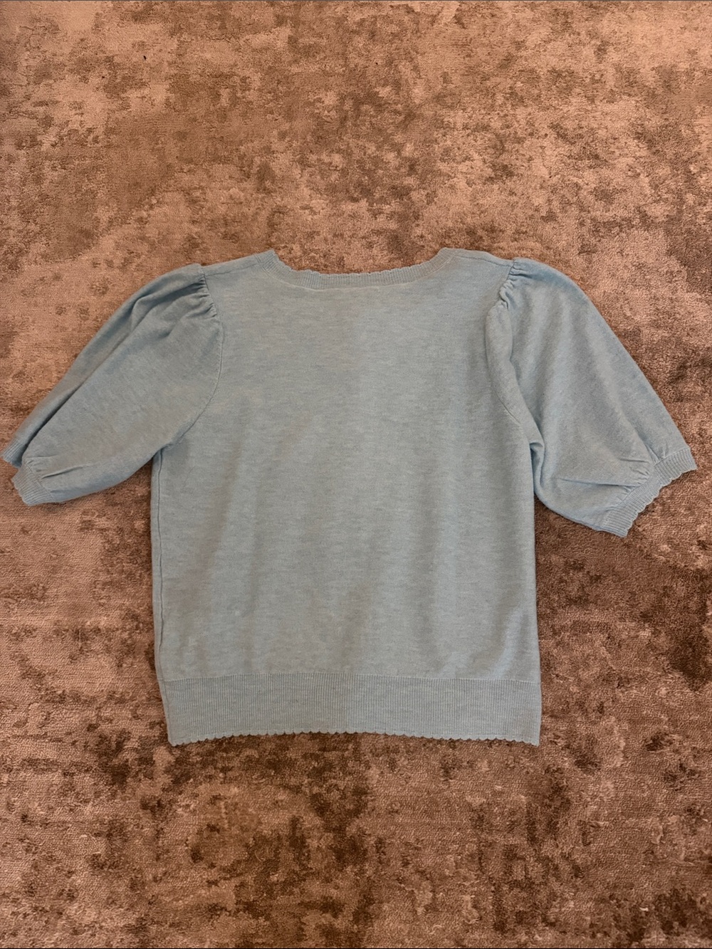 Light Blue Puff Sleeve Button-Front Knit Top - Picture 2 of 2